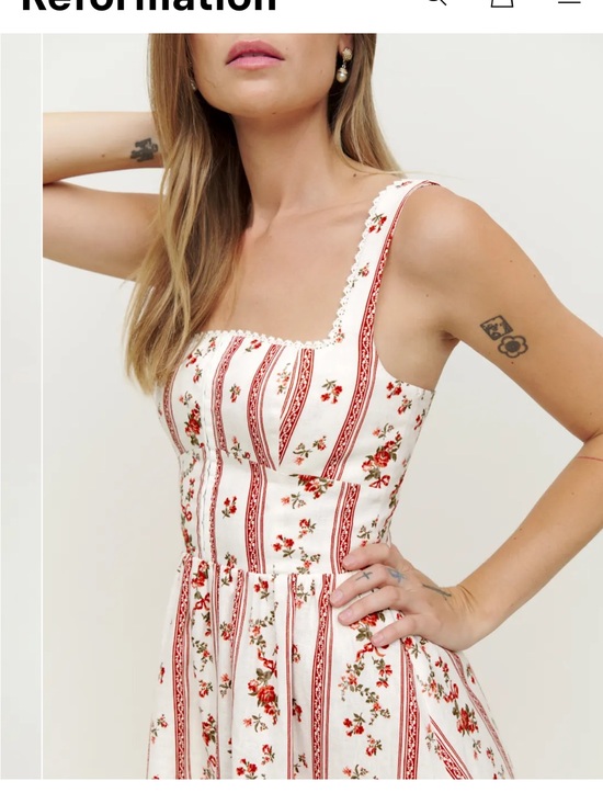Reformation Dresses & Skirts - Reformation White and Red Floral Stripe Linen Midi Dress